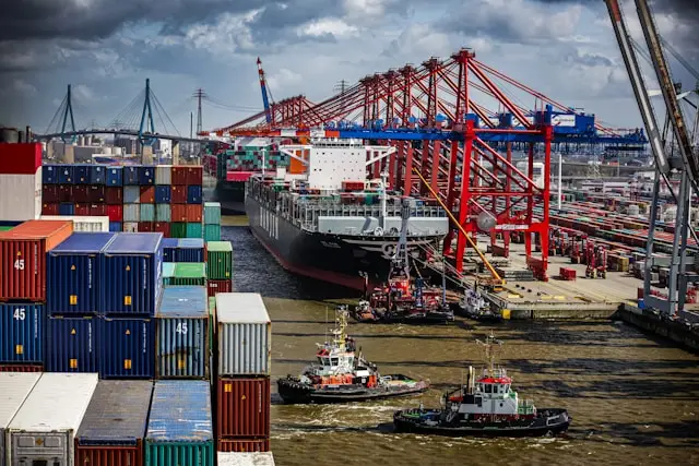 a busy port showing the growth of the shipping industry