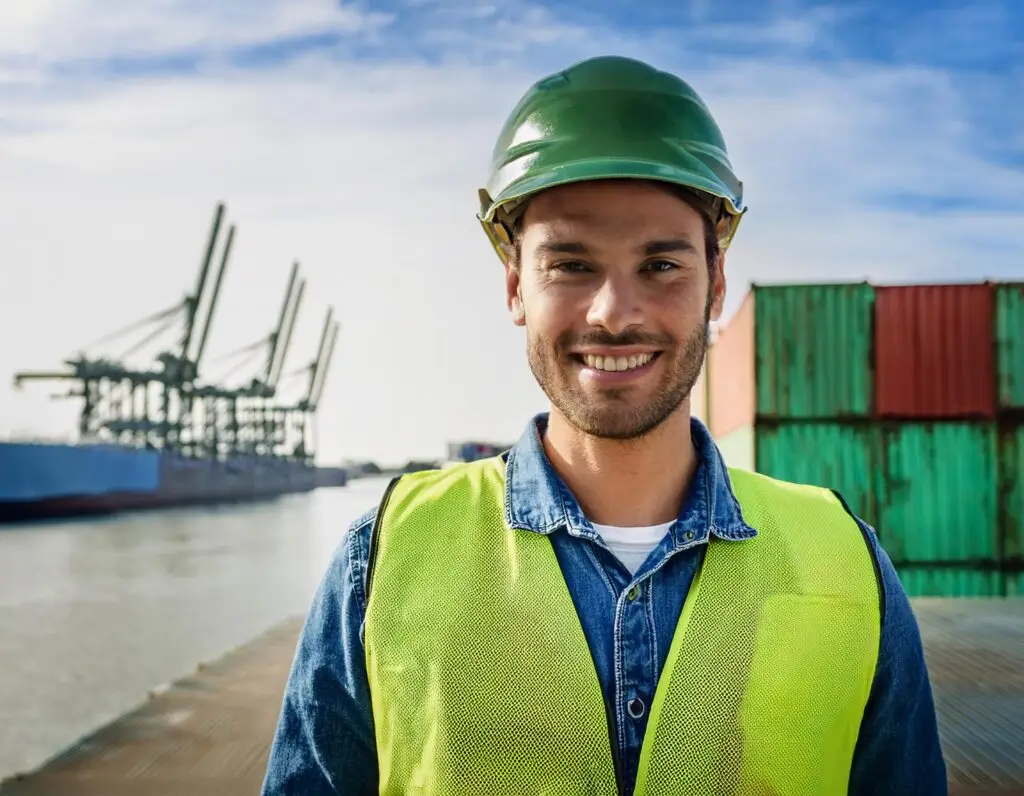 Happy logistics worker at Antwerp port